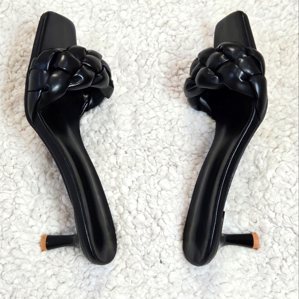 Sleek Black Mules with Braided Strap and Square Toe Size US 8 UK 39 - Picture 6 of 8